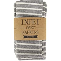 INFEI - Servilletas de tela de lino y algodón de rayas (12 unidades- 40 x 30 cm)- color negro